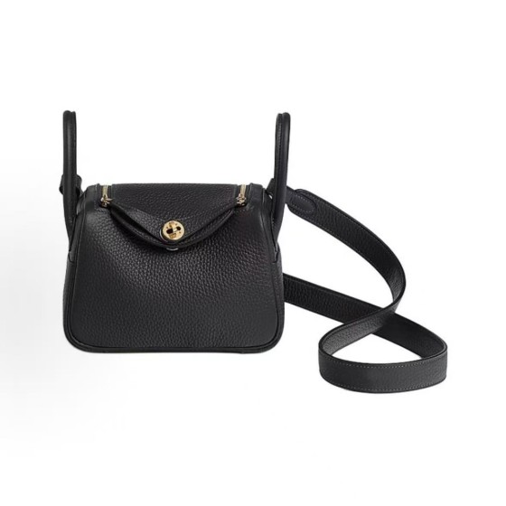 HERMES Lindy 12 Second Generation Gold Buckle Handbag 12 Women\'s Black